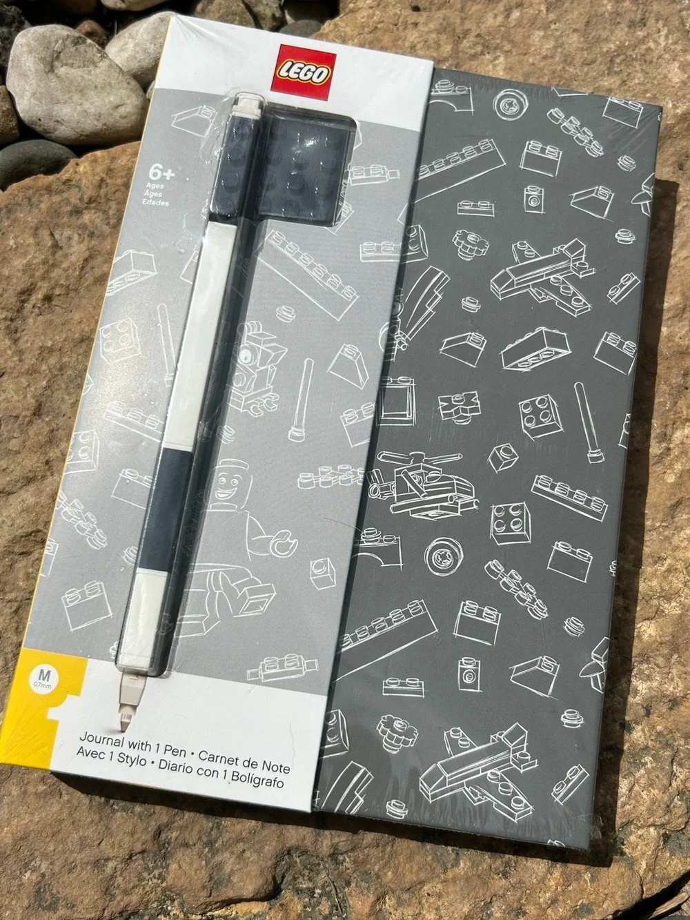 LEGO Gray and White Journal with Black Pen and Flat LEGO Plate New in packaging.